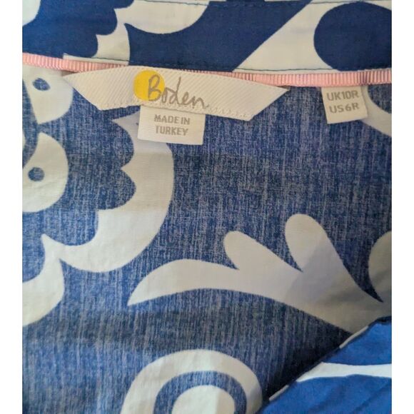 Boden Blue White Floral Cotton Dress Belted Mod Pinup Casual SZ 10 - Picture 4 of 8